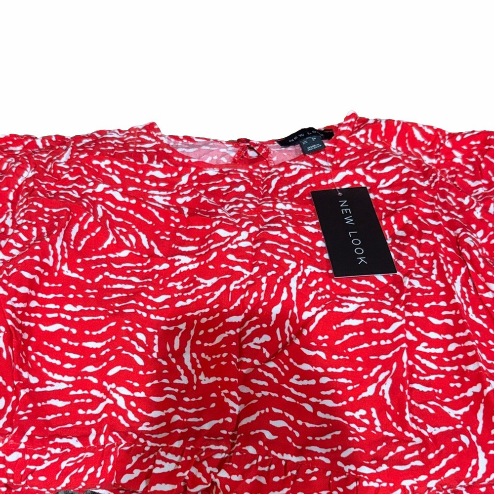 New Look Red Animal Print Tie Sleeve Tiered Midi Dress | NWT | Sz 4 - Picture 8 of 8